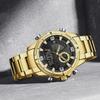 Mens Multifunctional Double-Display Watches Date Stainless Steel Watchband LED Luminous Mode Waterproof Wrist Watch