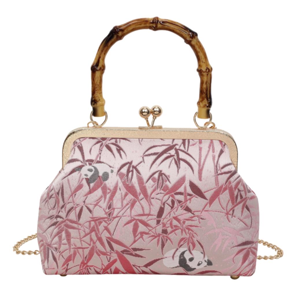 Handbag Women Cloth Bamboo Handle Panda Print Daily Commute