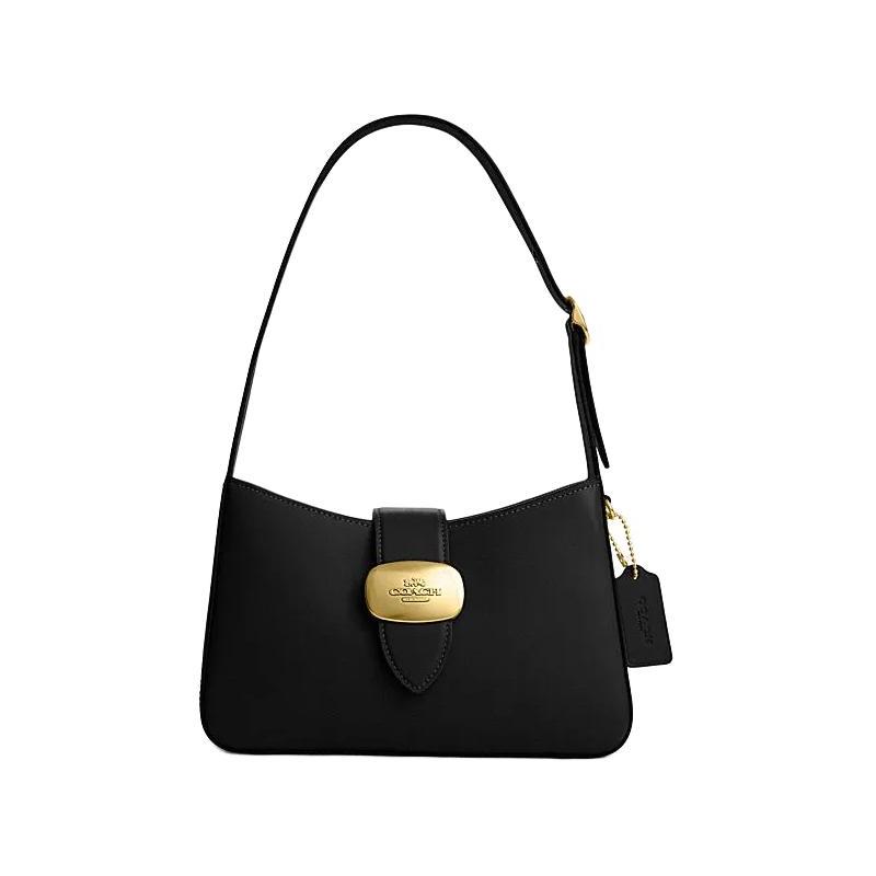 

COACH Eliza 25 solid color non-detachable shoulder strap slot cow leather shoulder handbag medium women s black чорний