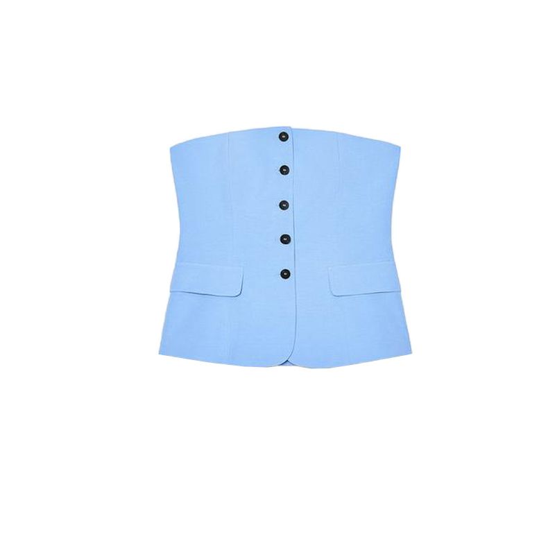 Tube Top Vest-Style off-the-Shoulder Vest 2010783 5063730 Mid-Waist Pleated Pants 3152433 1255434