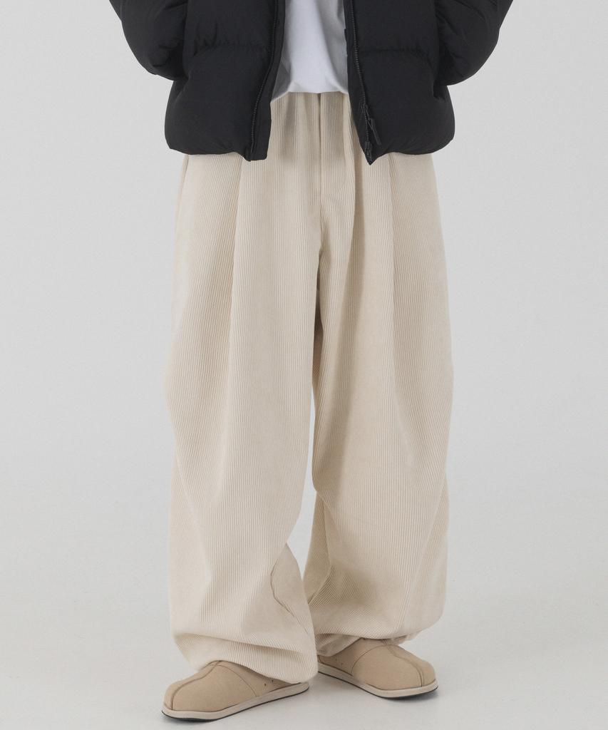 PIANER Corduroy Bonded Wide Parachute Pants (Cream)