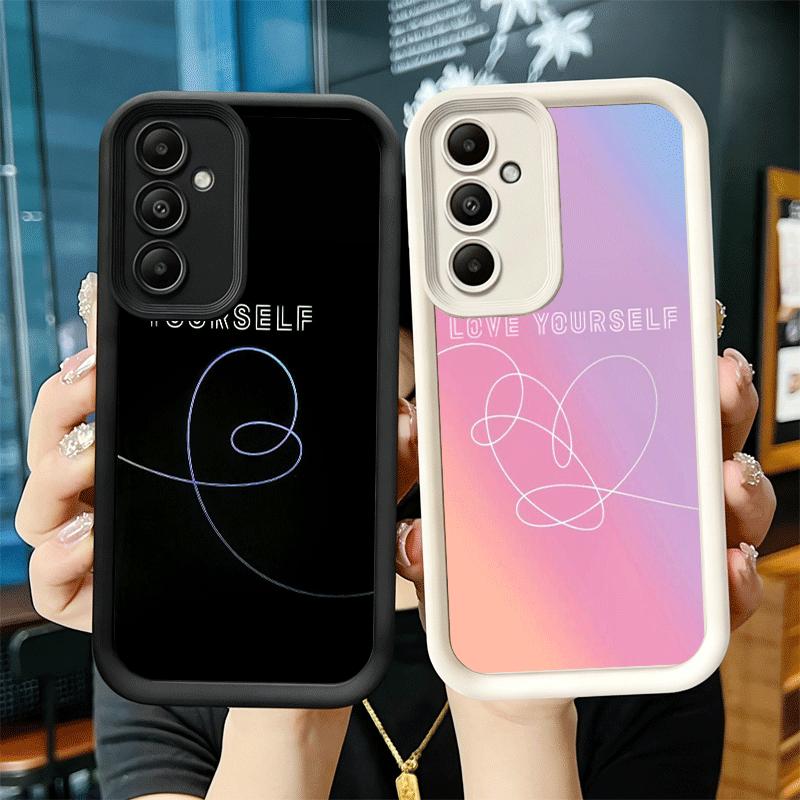 Phone Case for Samsung Galaxy A17 A16 A15 A14 A13 Love Yourself Flower Heart Line Kpop A56 A36 A26 A55 A35 A25 A54 A34 A24 A53 A