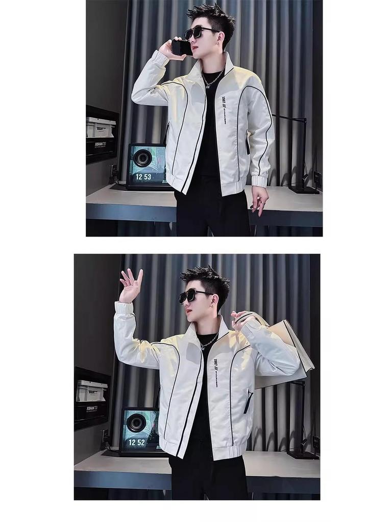 Men's Trendy Embroidered Stand Collar Jacket - Korean Style Casual Spring/Autumn Coat
