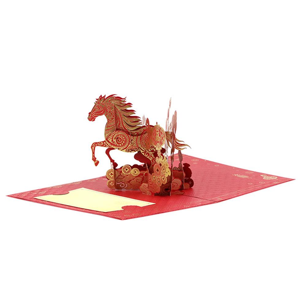 

2026 Year of The Horse Lunar New Year 3D Bounce Card, Gold Horse Greeting Card with Memo Paper Paper-Cut Artwork 3D Card