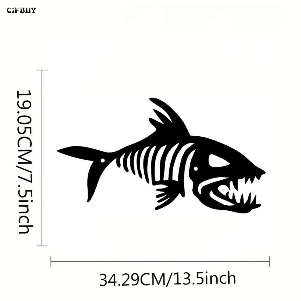 Forged Iron Wall Art Fish Skeleton 50cm Indoor Outdoor Decor