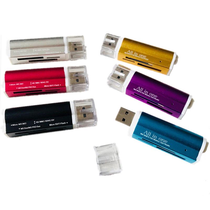 Colorful Aluminum Alloy USB 2.0 High-Speed Mini 4-in-1 Card Reader