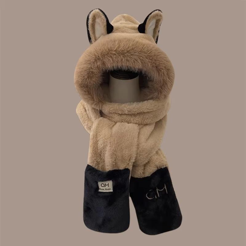 Winter new outdoor fox warm ear protection scarf furry and fashionable one-piece plush hat