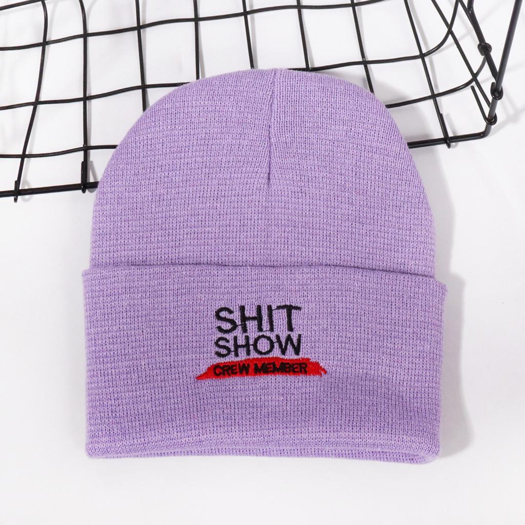 Hat With Knit Shit Show Letters Embroidered For Autumn Winter Fashion Warmth
