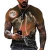 Men's Short Sleeve T-Shirt, 3D Howling Wolf Moon Print, Stylish Casual Wear