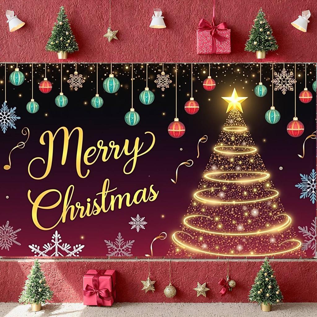 Snowflake Banner Sparkling Star Xmas Banner Christmas Ornament Banner Festive For Christmas Party Family Gathering Mall