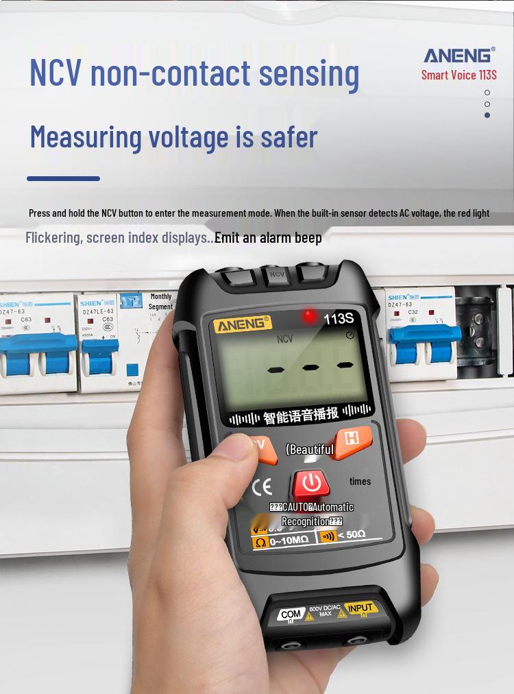 ANENG 113S Digital Smart Voice Multimeter: High-Precision, Multi-function, Fully Automatic Electrician's Universal Meter.