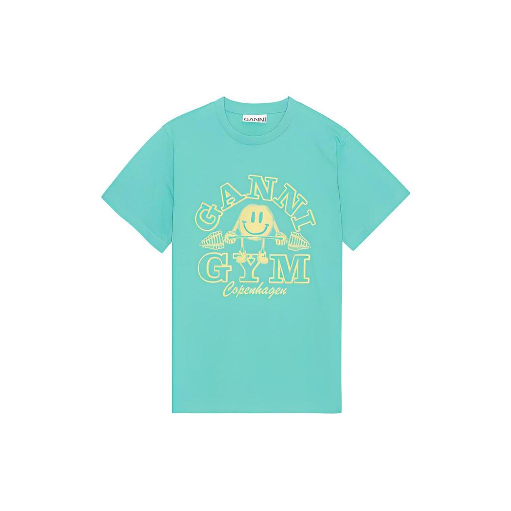Ganni Ss23 Vacation Shop Series Letter Print Casual Short Sleeve T-Shirt Women tops Light-Blue T3430759