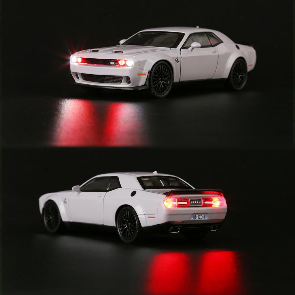 Maßstab 1/32 Dodge Hellcat Challenger Diecast Metall Rückzug Modellauto Hellcat mit Sound und Licht Hellcat Auto Spielzeug Geschenke für Kinder ab 3 Jahren
