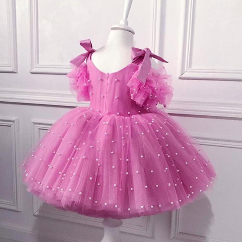 Baby Girl Dress 0-5Y Pearl Princess Dress Baby Baptism Dress Lace Tutu Net Yarn Girl Birthday Party Dress Girl Dress
