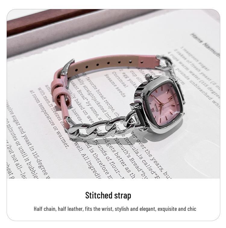 Jinmiou Women's Exquisite Mother-of-Pearl Square Leather Watch, Waterproof and Elegant for Daily Wear.