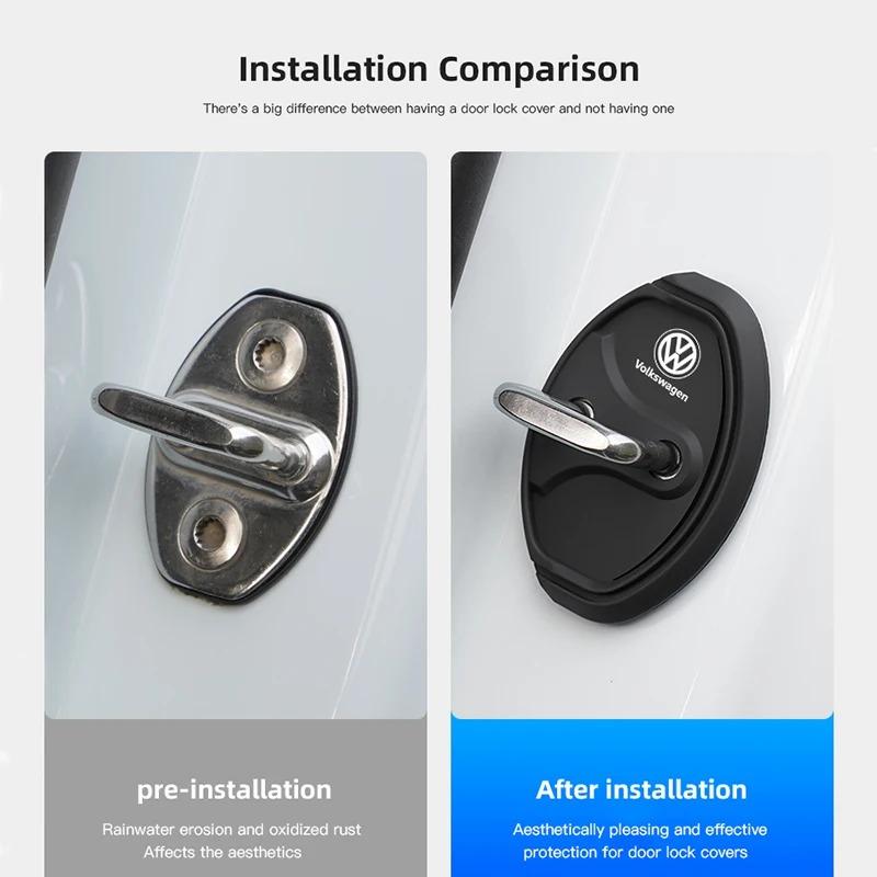 4Pcs Silicone Car Door Lock Cover Shock Absorber Accessories For VW GTI Polo Golf Passat Tiguan Arteon Touareg CC Taigo Caddy Je zq0