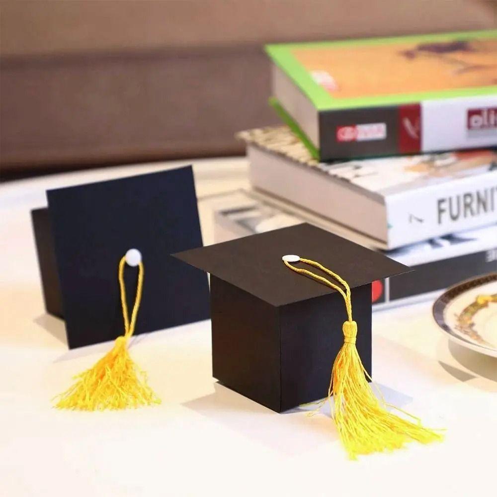 10pcs Black White Graduation Hat Candy Box Cartoon Bachelor Cap  Graduation Season