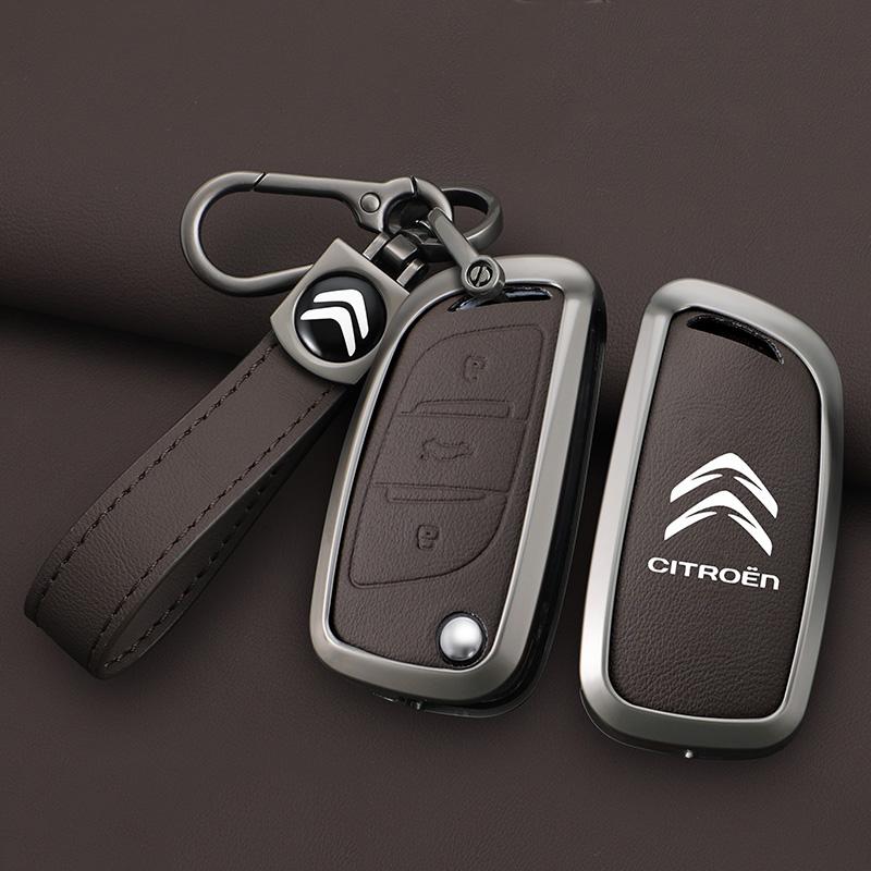 Skórzana Osłona Etui na Kluczyk Samochodowy Flip ze Stopu Cynku Ochronna Obudowa Brelok Trwały Trwały Brelok Do Citroen DS DS3 DS4 DS5 DS6