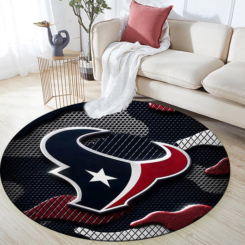 Houston Texans Round Area Rug,Carpet Rug for Living Room Bedroom Sofa Playroom Decor,Non-slip Floor Mat