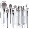 14-Piece Personal Makeup Brush Set Silver-Grey With Leather Pu Case Soft Smooth