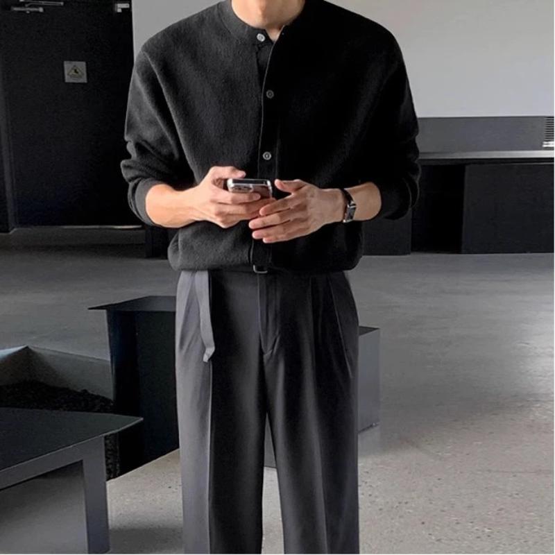 Knitted Cardigan Long Sleeve T Shirt Mens Spring Autumn Winter Korean Style Trendy High Grade Sweater Loose Casual Coat