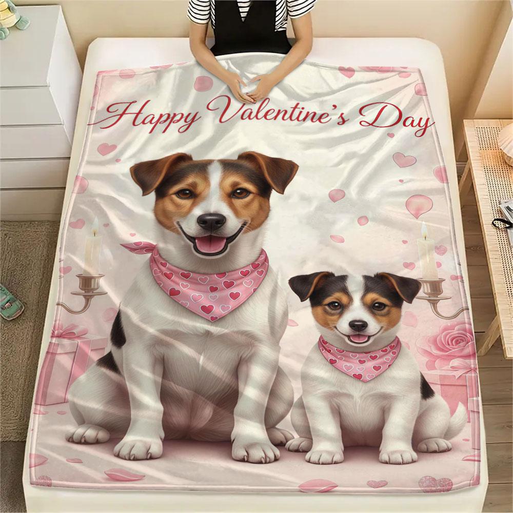1Pc Cutetwodogs Print Flannel Blanket, High quality Comfortable for All Seasons, Home Decor, Warmth and Comfort, Perfect for Christmas Gifts