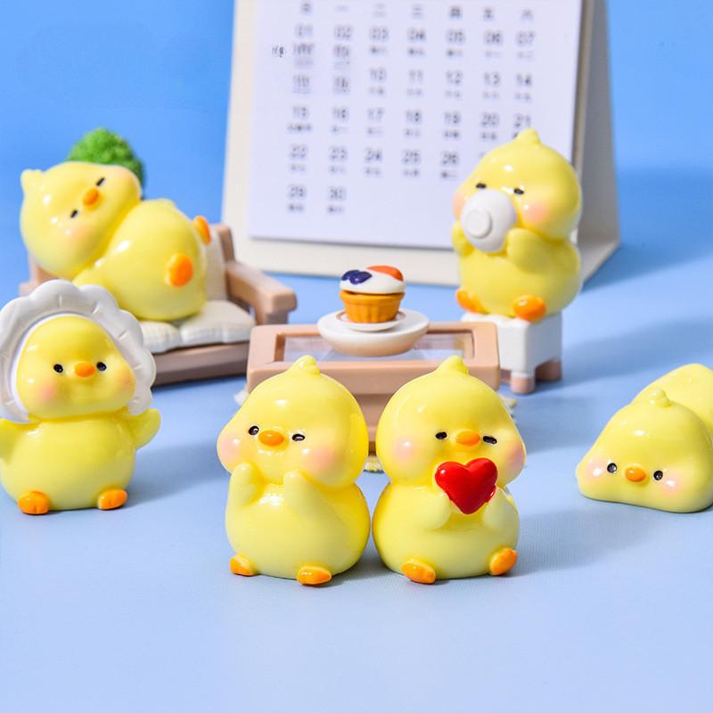 6Pcs/set Cartoon Chick Animal Miniatures Resin Ornaments Fairy Garden Decoration Moss Terrarium Micro Landscape