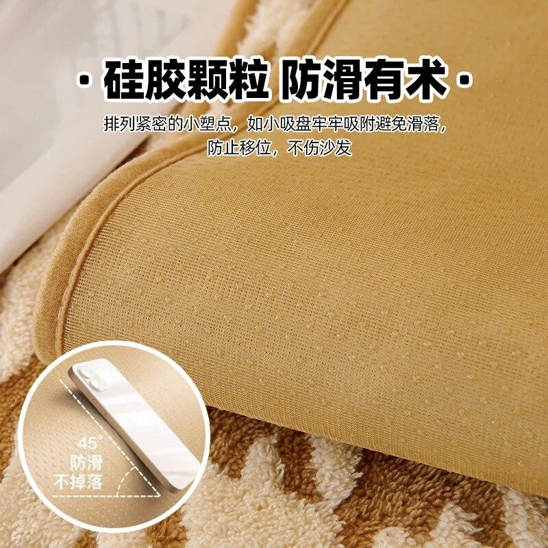 Grid Sofa Cushion Thicken Plush Sofa Cover Anti Slip Leather Armrest Backrest Towel Full Package Combination Durable Versatile