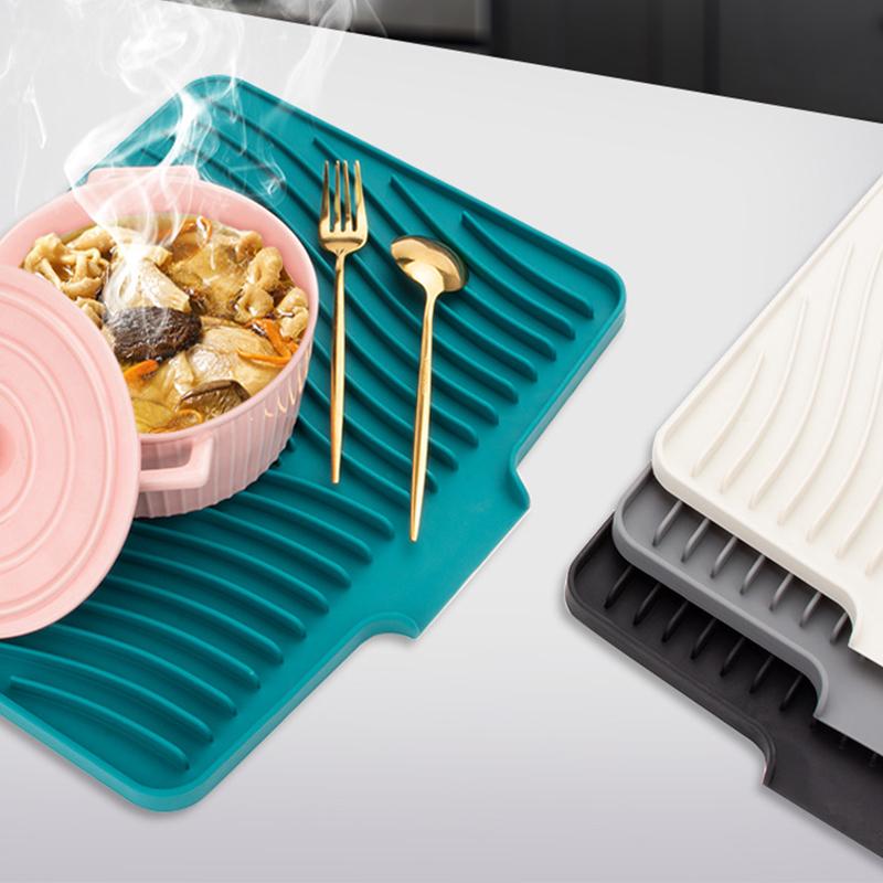 Silicone Dish Drying Mat Drain Pad Kitchen Pans Tableware Coaster Eco-Friendly Drainer Mat For Home Kitchen Tableware