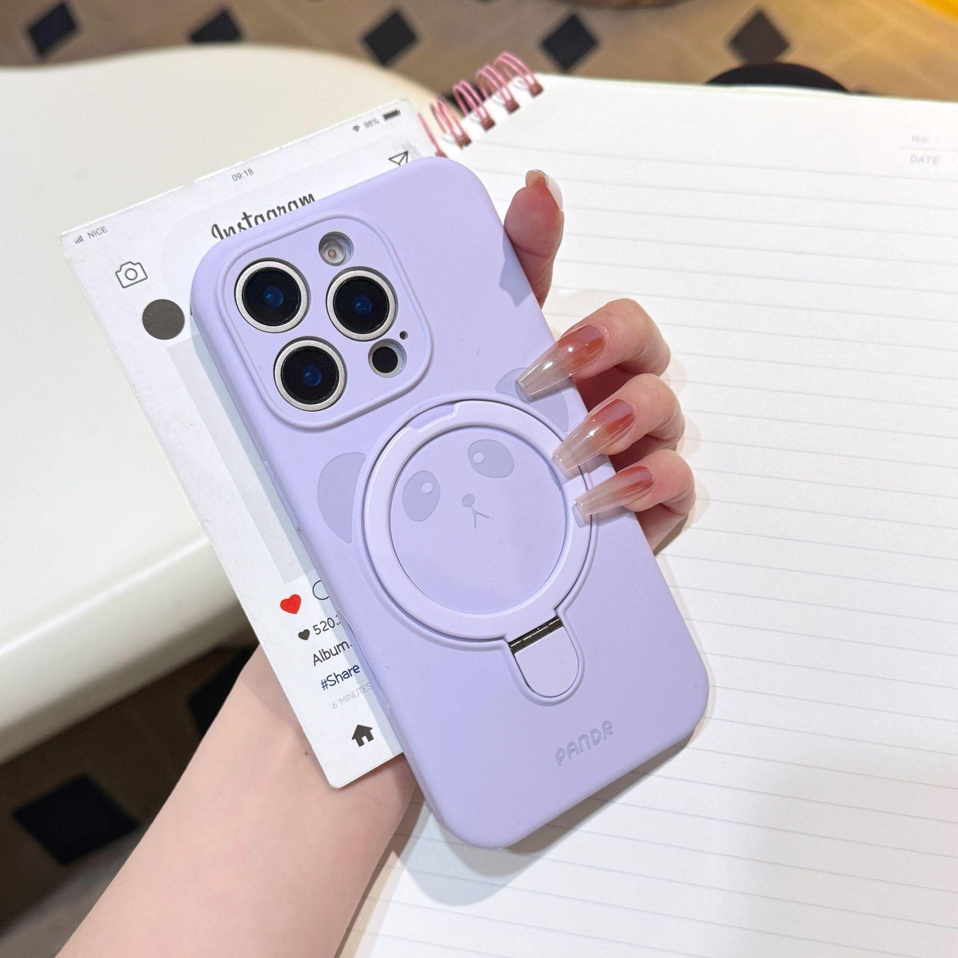 

Круглое лицо панды Подходит для чехла для мобильного телефона Apple 16promax Apple 15 Отверстие для жидкого семени Магнитный держатель 14 Противоударный чехол iPhone15promax