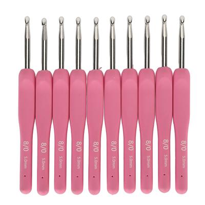 10 Stück Häkelnadeln 5mm Ergonomischer Griff Glättendes Silikon Robuste Aluminium Häkelnadeln Set für