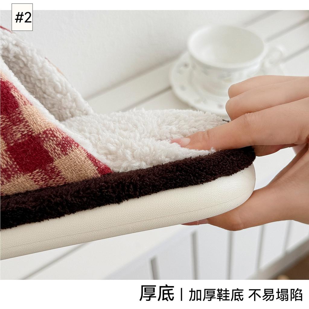 Linen Slippers Autumn and Winter New Cartoon Plaid Home Indoor Warm Plush Cotton Slippers
