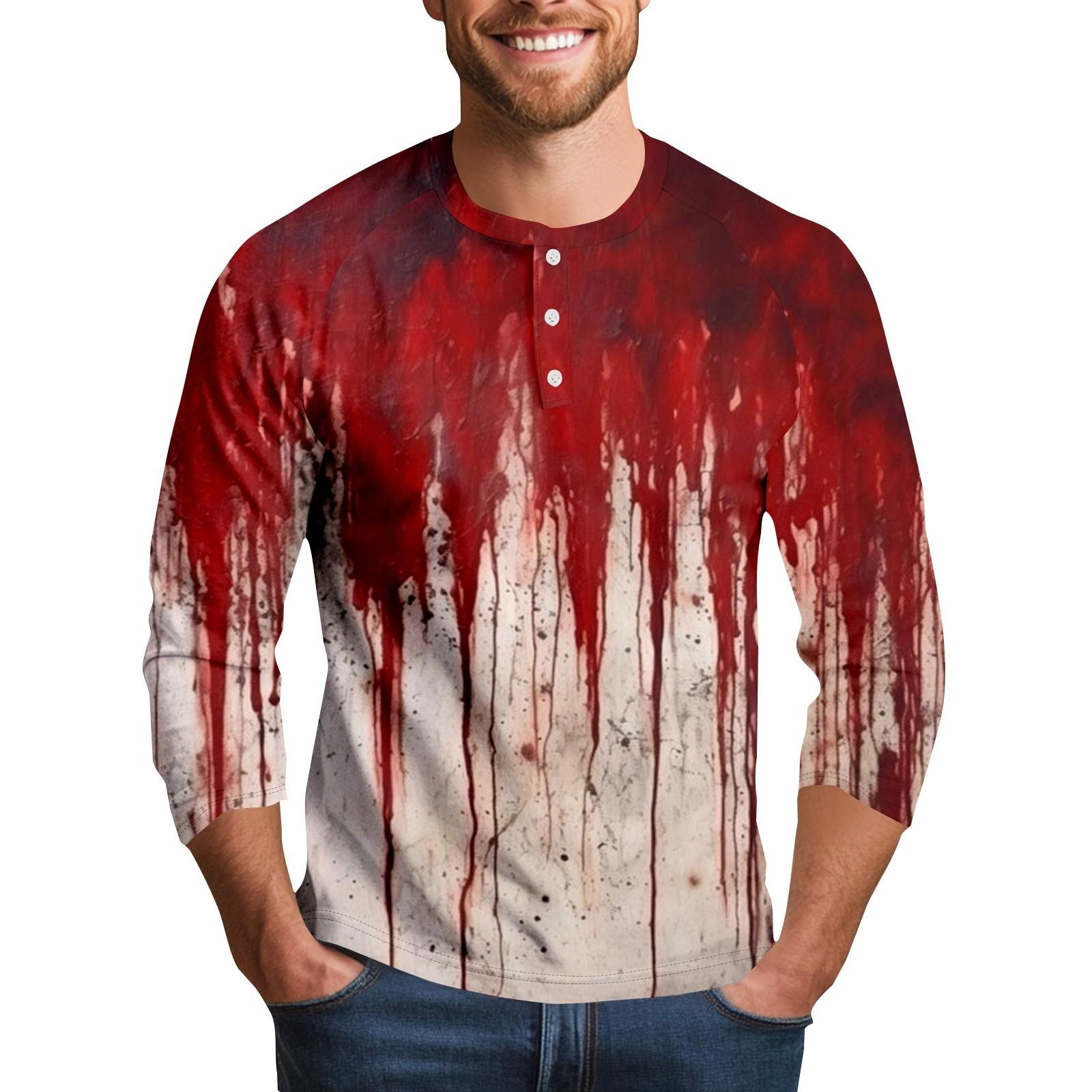 

Men s Halloween Print Raglan Dralan Three-quarter Sleeve Casual Top L