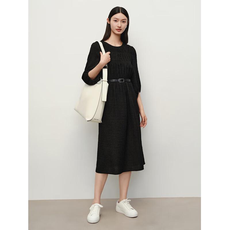 

French Retro Shirred Mid-Sleeve Dress XL