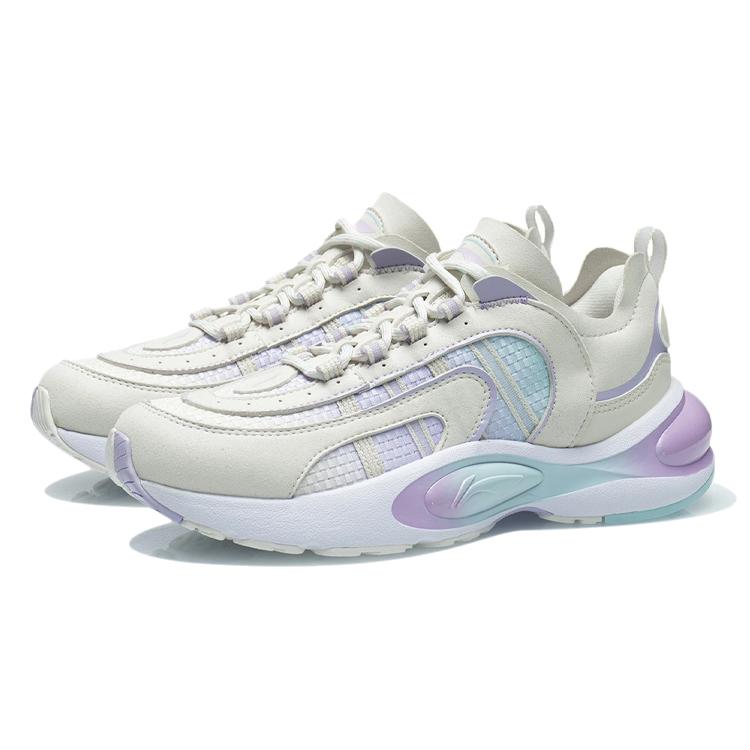 New LiNing V8 Cushioning Anti Slip And Wear Resistant Low Top Running Shoes Women's White Purple ARHQ172-7