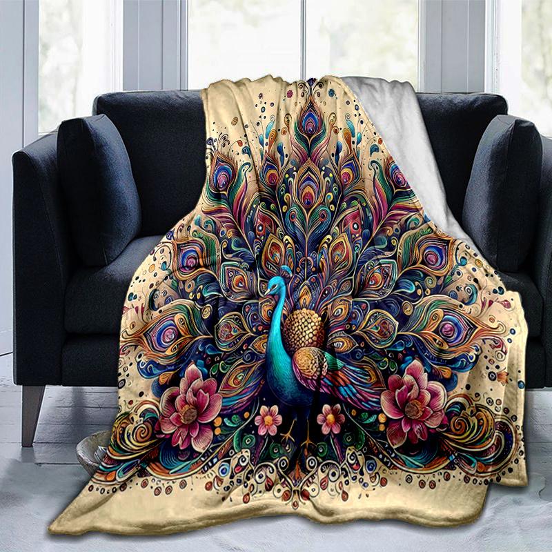 1pc Nature's Beauty Peacock Blanket, Soft Warm Throw Blankets, Living Room .K066