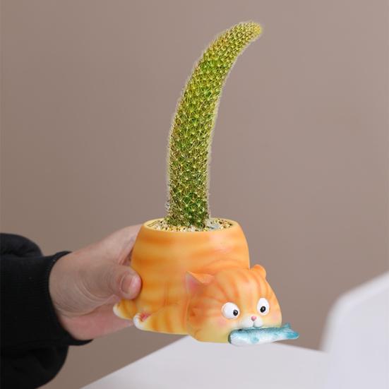 Animal Flower Pot Cat Dog Succulents Pots Resin Planter with Drainage Hole for Succulents Home Office Desk Decoration