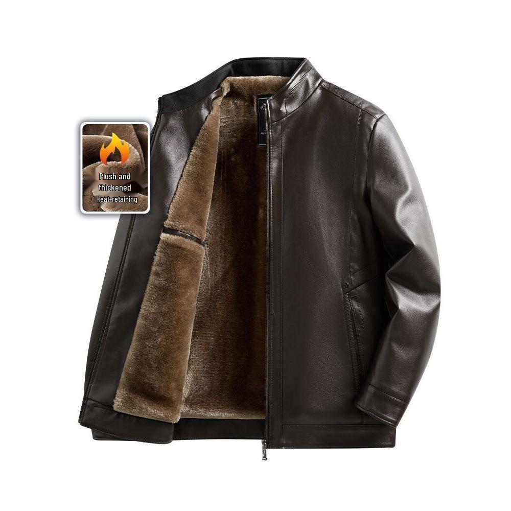 Men's Plus Velvet Thick Leather Jacket: Warm Middle-aged & Elderly Dad Coat for Riding