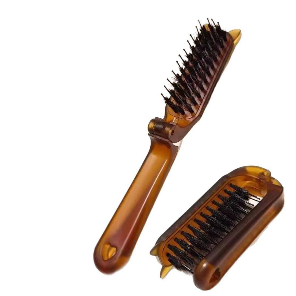 Compact Boar Bristle Folding Comb for Sideburns, Women's Hairstyling & Teasing Curly Hair