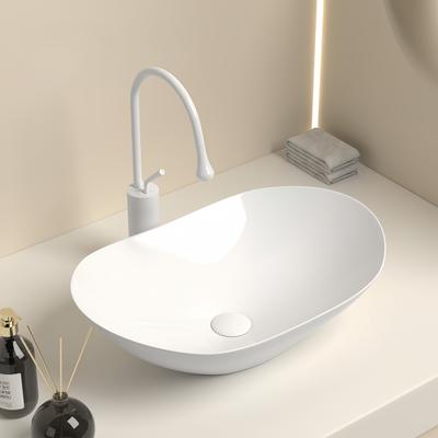 Lavabo da appoggio ovale moderno in ceramica, 16,3"X9,8" - Elegante lavabo da bagno con accessori di scarico (Rubinetto non incluso)