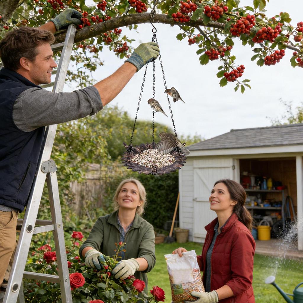 Bird Feeders For Outside Large Capacity Iron Food Tray Hangable Outdoor Bird Feeder Tray For Garden Patio Porch Balcony Tree