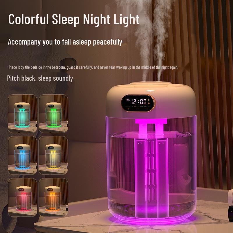 Colorful Dual Nozzle Humidifier: Large Capacity, High Mist Volume for Home Use