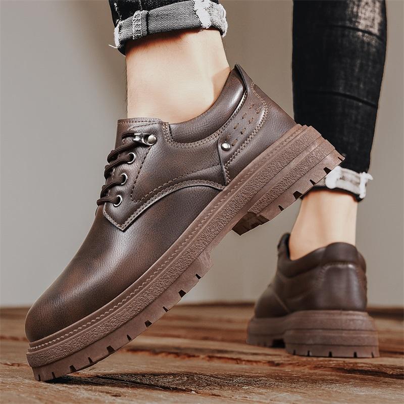 

MY autumn new fashion British casual leather shoes men s shoes, khaki, brown 44 чорний