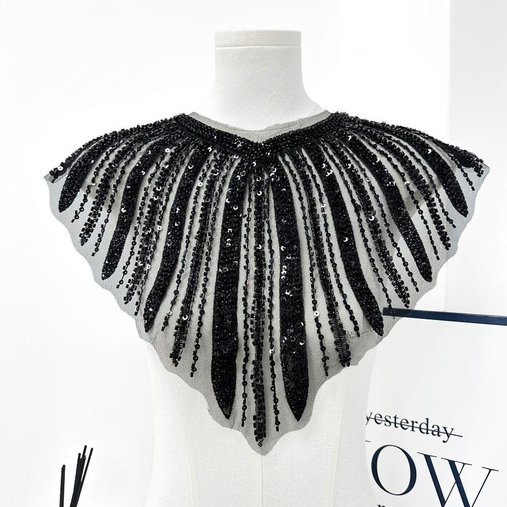 Sew On Sequins Lace Collar Shining Lace Sequined Collar Tassel Collar Appliques Apparel Decoration чёрный