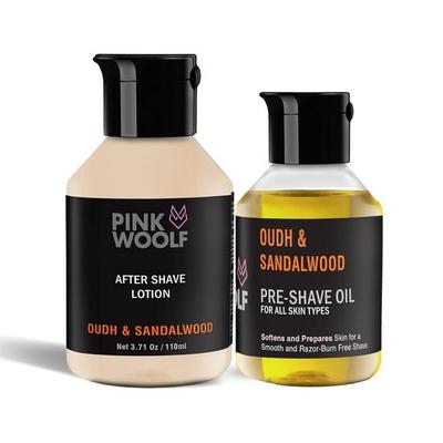Pink Woolf Shaving Combo for Men - Pre Shave Oil for Men and After Shave Balm OUDH SANDALWOOD, 50ml PreShave Oil & 110ML After Shave Balm