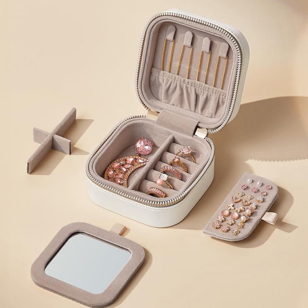 Solid Color Mirror Jewelry Box Detachable Necklace Storage Box Jewelry Storage Case Vacation