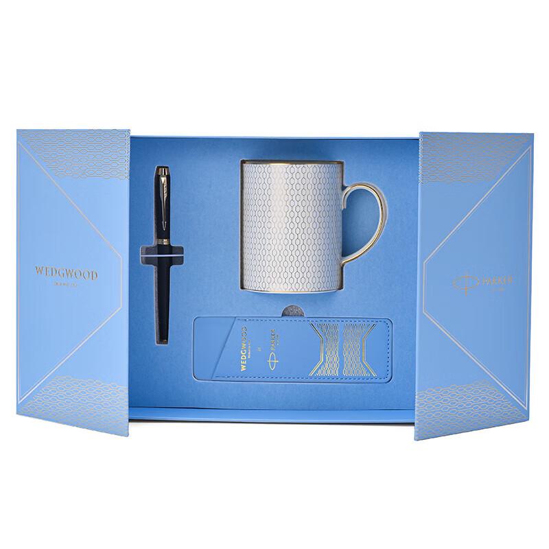 Wedgwood Golden Geometric Mug Set with Parker IM Black Forest Rollerball Pen