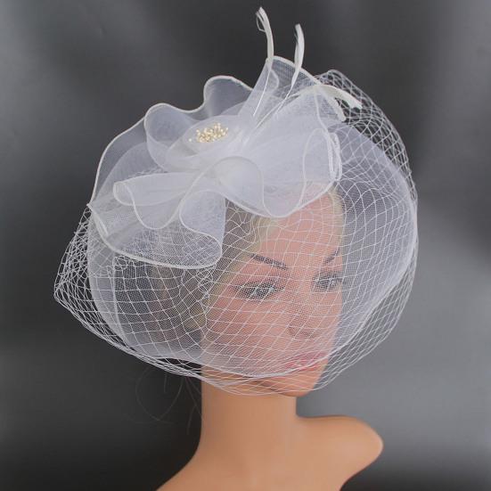 IBLUELOVER Cappello Con Fiore E Piuma Per Donna Fascinator Rete Vino Rosso Taglia Unica Con Clip E Cerchietto