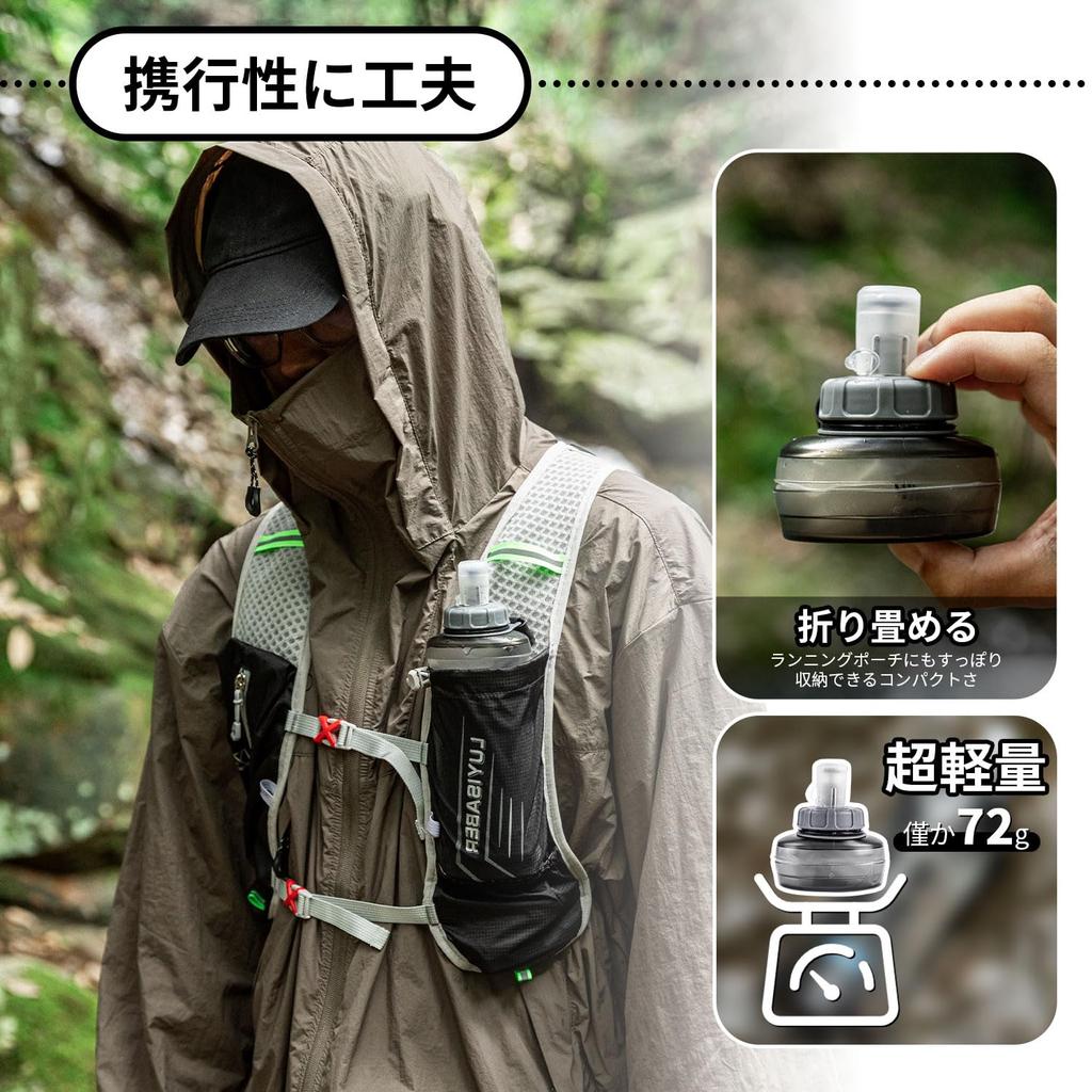 Měkká láhev na vodu velká s držadlem Hydratace pro a posilovnu Láhev, Ultralehká, Skládací, Samostojící, Nepropustná, 500ml, Hrdlo, Popruh, Běh,