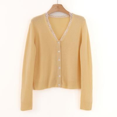Soft Waxy and Skin-friendly, Lace Splicing Collar Wool Knitted Cardigan Women's Autumn New Lazy Loose Coat